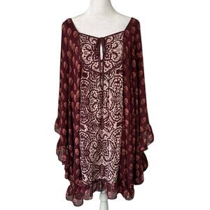 Free People maroon & cream boho mini dress size M